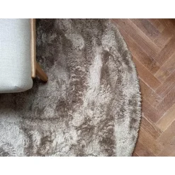 Interieur05 Rond Hoogpolig vloerkleed Odelia Bruin/taupe - 160 x 160 cm