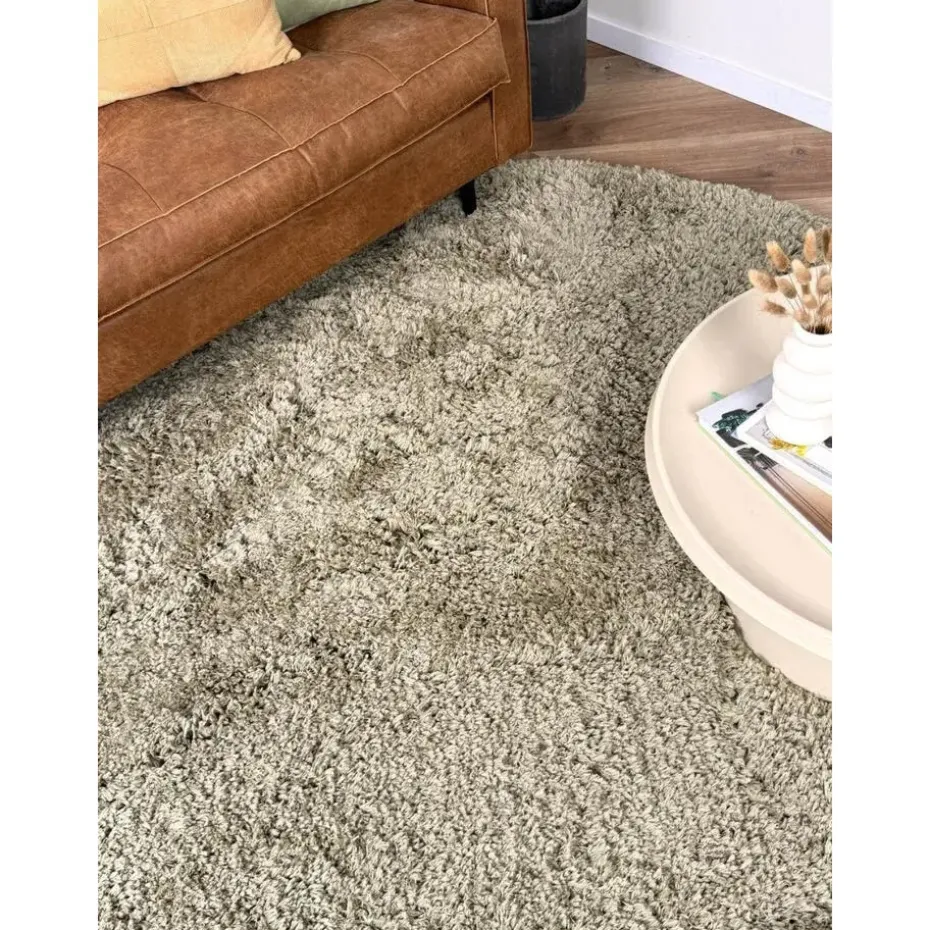 Interieur05 rond hoogpolig vloerkleed polyester Pilo groen - 230 x 160 cm