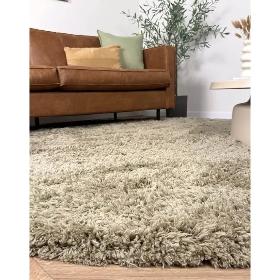 Interieur05 rond hoogpolig vloerkleed polyester Pilo groen - 230 x 160 cm