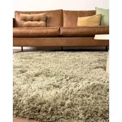 Interieur05 rond hoogpolig vloerkleed polyester Pilo groen - 230 x 160 cm