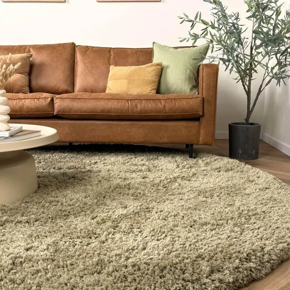 Interieur05 rond hoogpolig vloerkleed polyester Pilo groen - 230 x 160 cm