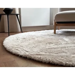 Interieur05 Rond Hoogpolig vloerkleed Odelia beige/wit - 240 x 240 cm