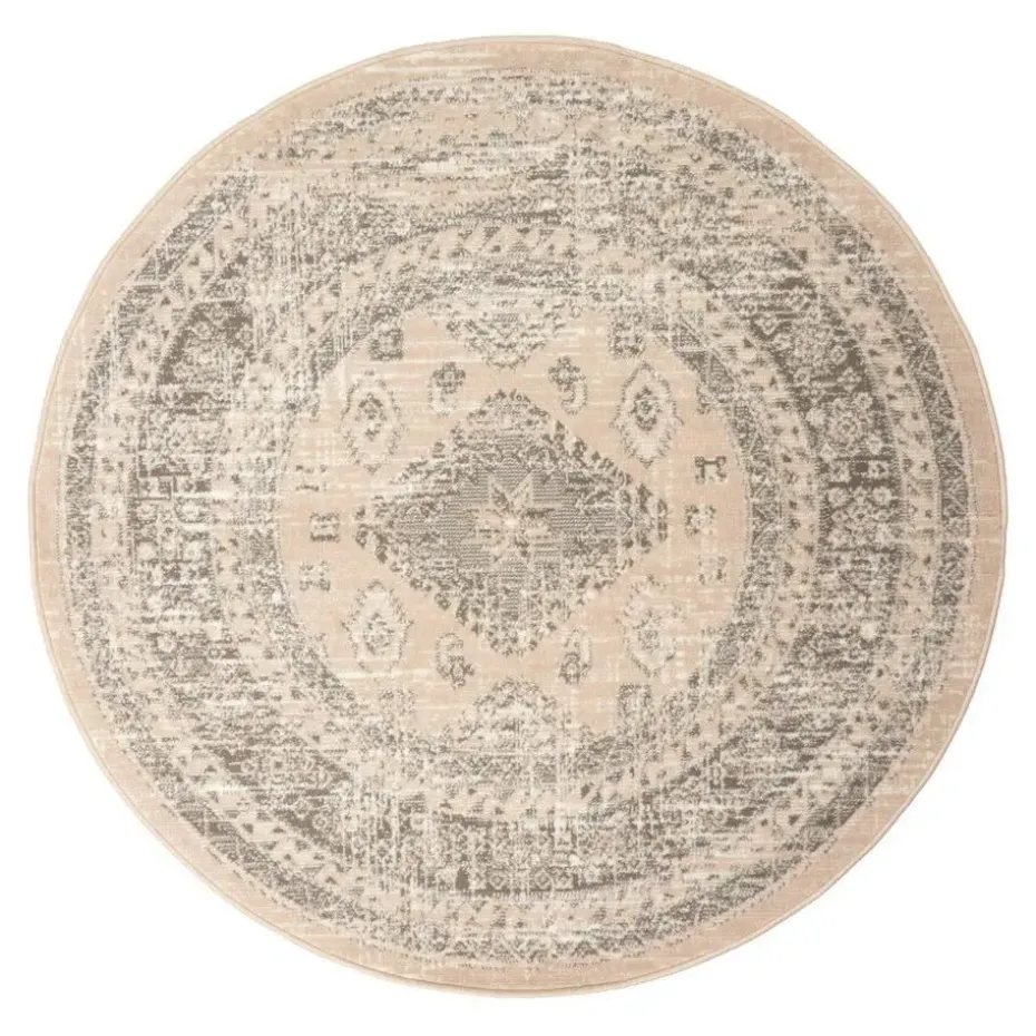 Interieur05 rond vintage Aila vloerkleed zand/beige - 190 x 190 cm
