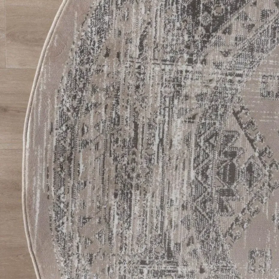 Interieur05 rond vintage Aila vloerkleed zand/beige - 190 x 190 cm