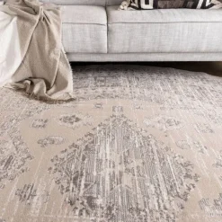 Interieur05 rond vintage Aila vloerkleed zand/beige - 120 x 120 cm