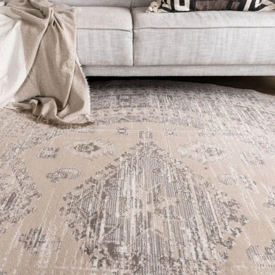 Interieur05 rond vintage Aila vloerkleed zand/beige - 160 x 160 cm