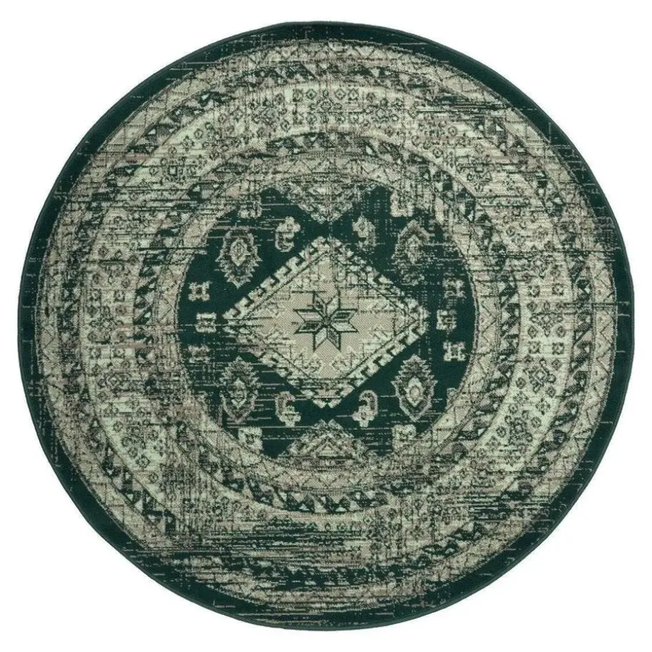 Interieur05 rond vintage vloerkleed Aila groen - 120 x 120 cm