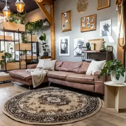 Interieur05 rond vintage Vloerkleed Nain Perzisch bruin - 100 x 100 cm