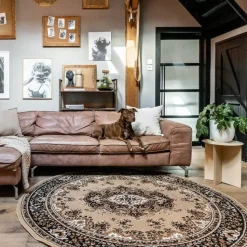 Interieur05 rond vintage Vloerkleed Nain Perzisch bruin - 100 x 100 cm