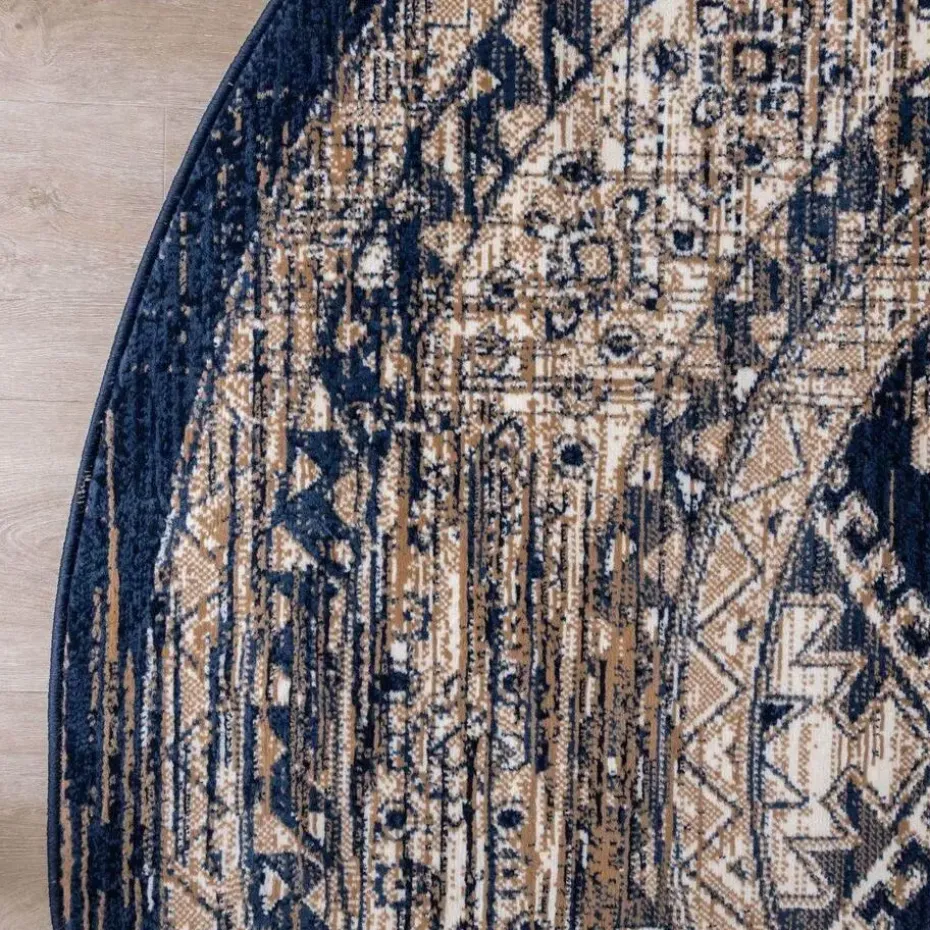 Interieur05 rond vintage vloerkleed Aila blauw - 160 x 160 cm