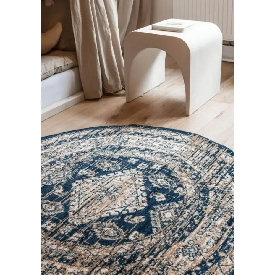Interieur05 rond vintage vloerkleed Aila blauw - 160 x 160 cm