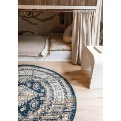 Interieur05 rond vintage vloerkleed Aila blauw - 160 x 160 cm