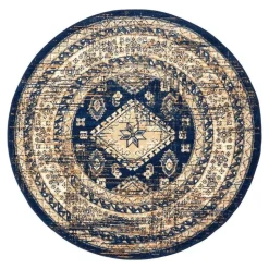Interieur05 rond vintage vloerkleed Aila blauw - 120 x 120 cm