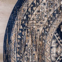 Interieur05 rond vintage vloerkleed Aila blauw - 120 x 120 cm