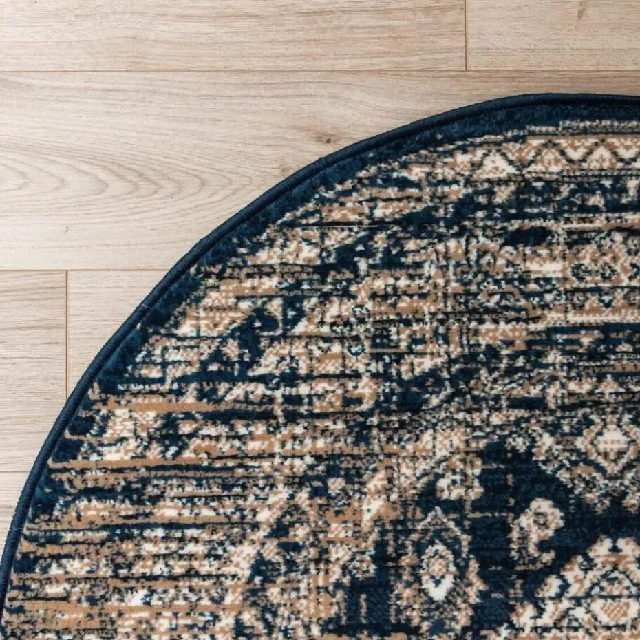 Interieur05 rond vintage vloerkleed Aila blauw - 120 x 120 cm