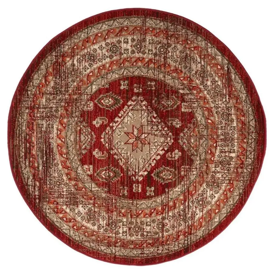 Interieur05 rond vintage vloerkleed Aila rood/oranje - 190 x 190 cm