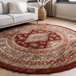 Interieur05 rond vintage vloerkleed Aila rood/oranje - 190 x 190 cm