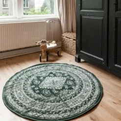 Interieur05 rond vintage vloerkleed Aila groen - 190 x 190 cm