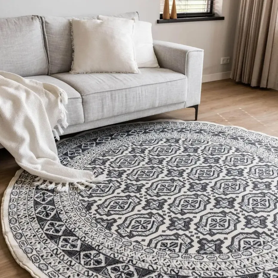 Interieur05 rond vintage vloerkleed Marad grijs/Aantraciet - 200 x 200 cm