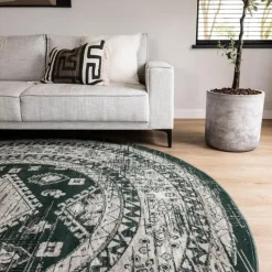 Interieur05 rond vintage vloerkleed Aila groen - 240 x 240 cm