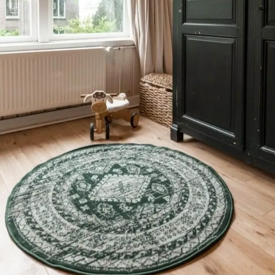 Interieur05 rond vintage vloerkleed Aila groen - 240 x 240 cm