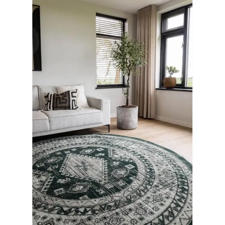 Interieur05 rond vintage vloerkleed Aila groen - 240 x 240 cm