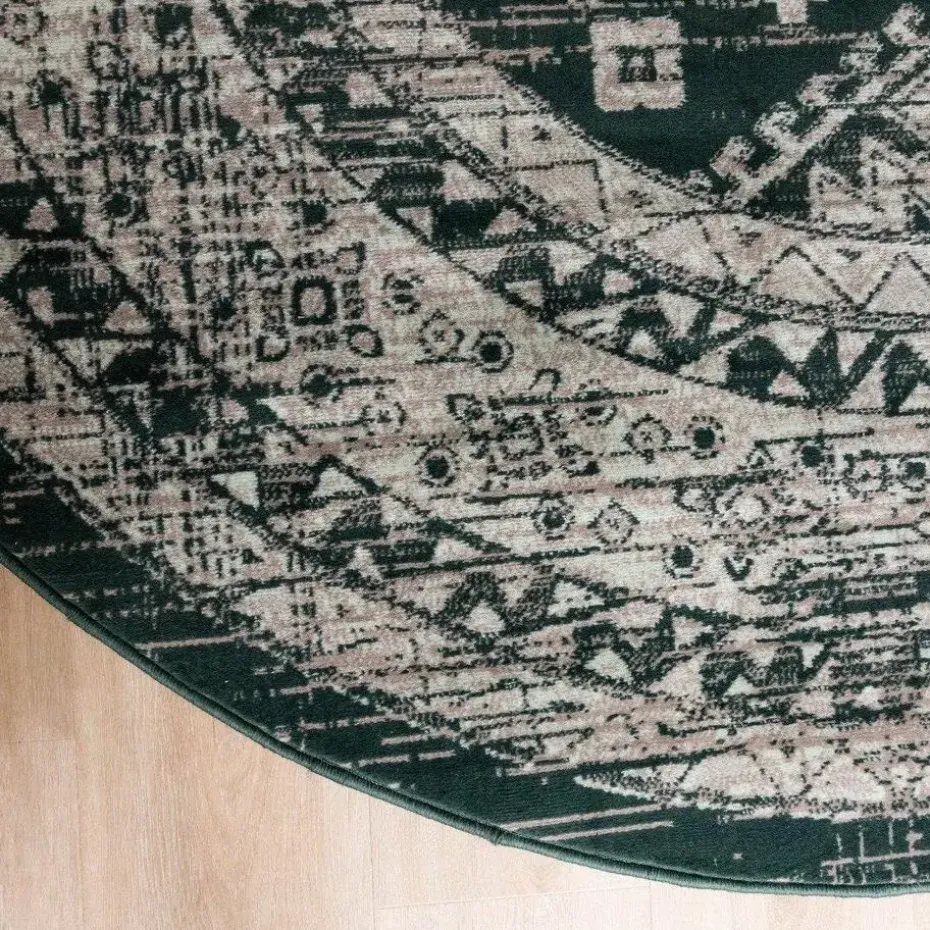 Interieur05 rond vintage vloerkleed Aila groen - 240 x 240 cm