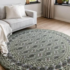 Interieur05 rond vintage vloerkleed Marad groen - 160 x 160 cm
