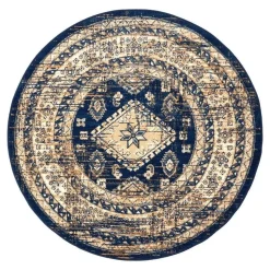 Interieur05 rond vintage vloerkleed Aila blauw - 190 x 190 cm