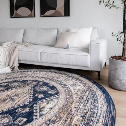 Interieur05 rond vintage vloerkleed Aila blauw - 190 x 190 cm