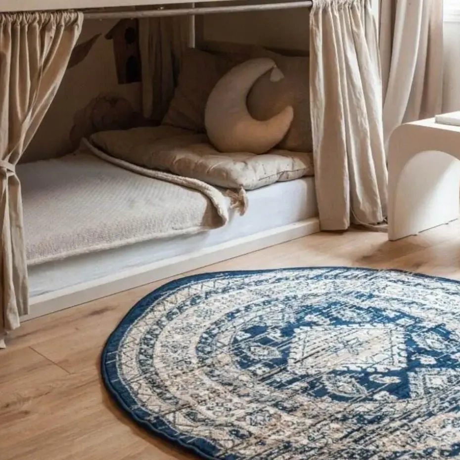 Interieur05 rond vintage vloerkleed Aila blauw - 190 x 190 cm