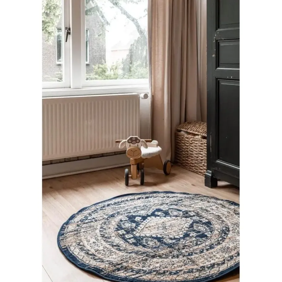 Interieur05 rond vintage vloerkleed Aila blauw - 190 x 190 cm