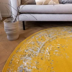 Interieur05 rond vloerkleed Keshan geel - 190 x 190 cm