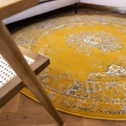 Interieur05 rond vloerkleed Keshan geel - 190 x 190 cm