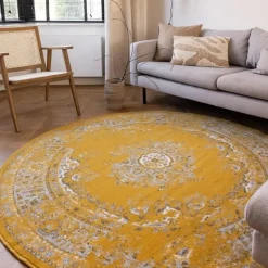 Interieur05 rond vloerkleed Keshan geel - 190 x 190 cm