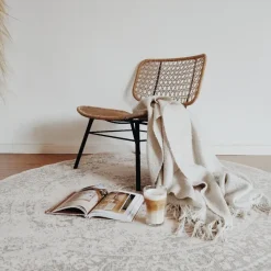 Interieur05 rond vloerkleed Keshan zand/beige - 120 x 120 cm