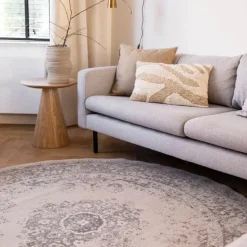 Interieur05 rond vloerkleed Keshan zand/beige - 120 x 120 cm