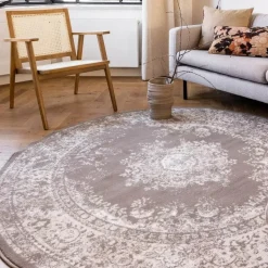 Interieur05 rond vloerkleed Keshan taupe/bruin - 160 x 160 cm