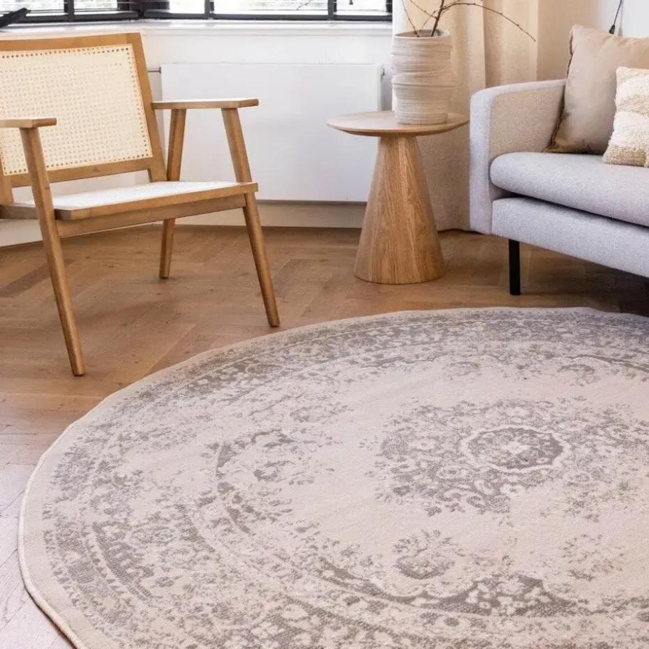 Interieur05 rond vloerkleed Keshan zand/beige - 160 x 160 cm