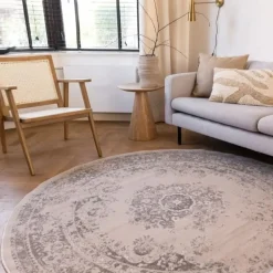 Interieur05 rond vloerkleed Keshan zand/beige - 240 x 240 cm