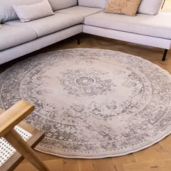 Interieur05 rond vloerkleed Keshan zand/beige - 190 x 190 cm