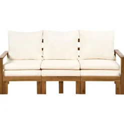 ISOLELLO - Tuinbank met kussens - Lichtbeige - Acaciahout