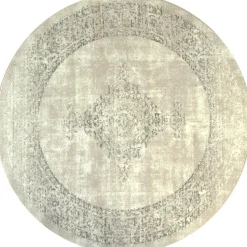 Istanbul Vintage - Laagpolig Vloerkleed - Retro Tapijt - Creme - 160 CM ROND