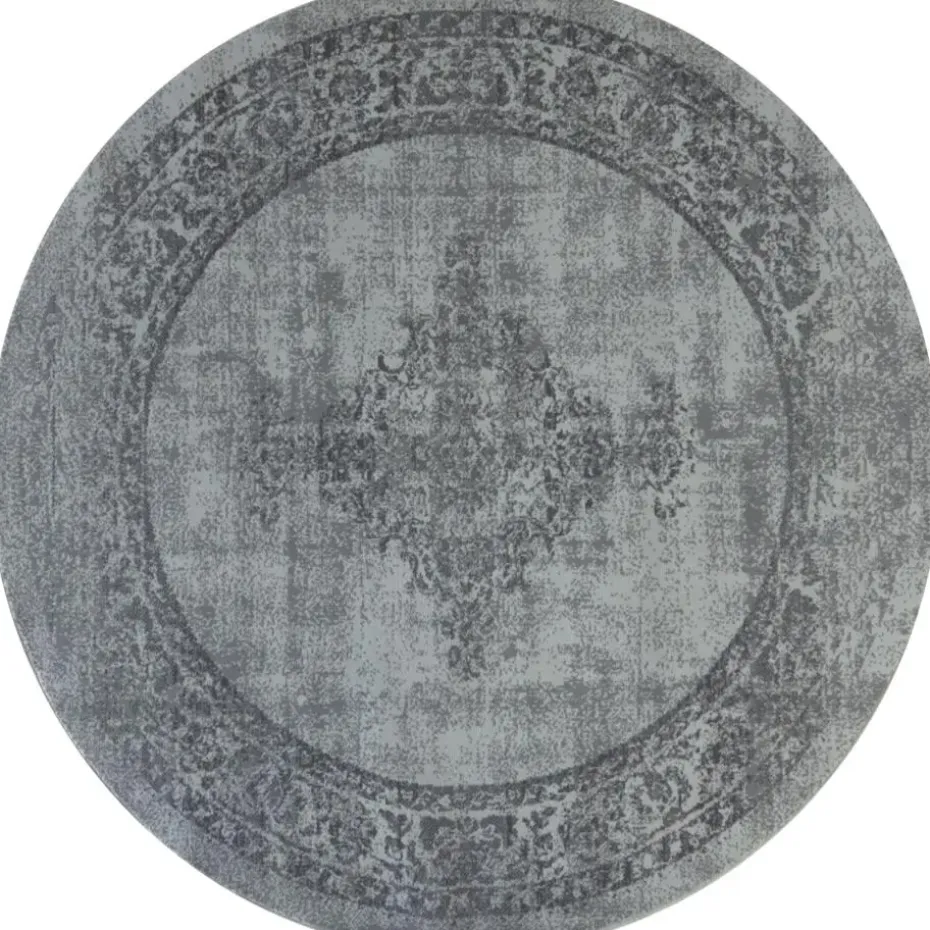 Istanbul Vintage - Laagpolig Vloerkleed - Retro Tapijt - Grijs - 300 CM ROND