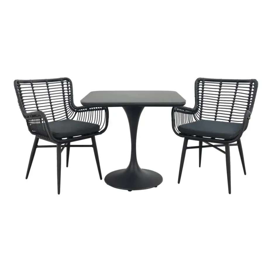 Jasmine/Toscara bistroset 80x80 cm. - Zwart/Keramiek