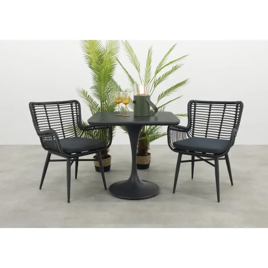 Jasmine/Toscara bistroset 80x80 cm. - Zwart/Keramiek