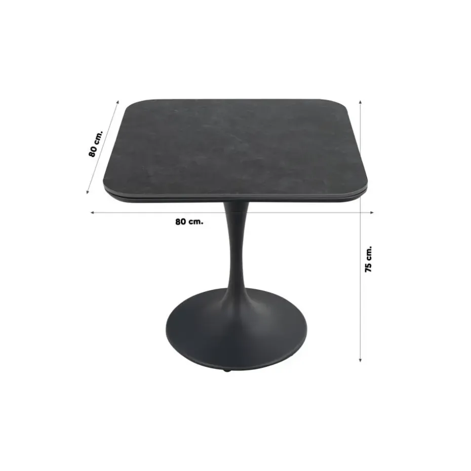 Jasmine/Toscara bistroset 80x80 cm. - Zwart/Keramiek