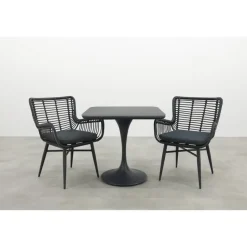 Jasmine/Toscara bistroset 80x80 cm. - Zwart/Keramiek