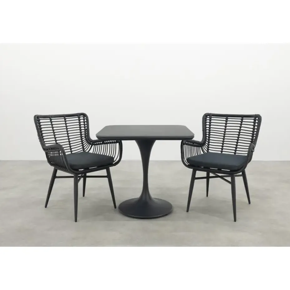 Jasmine/Toscara bistroset 80x80 cm. - Zwart/Keramiek