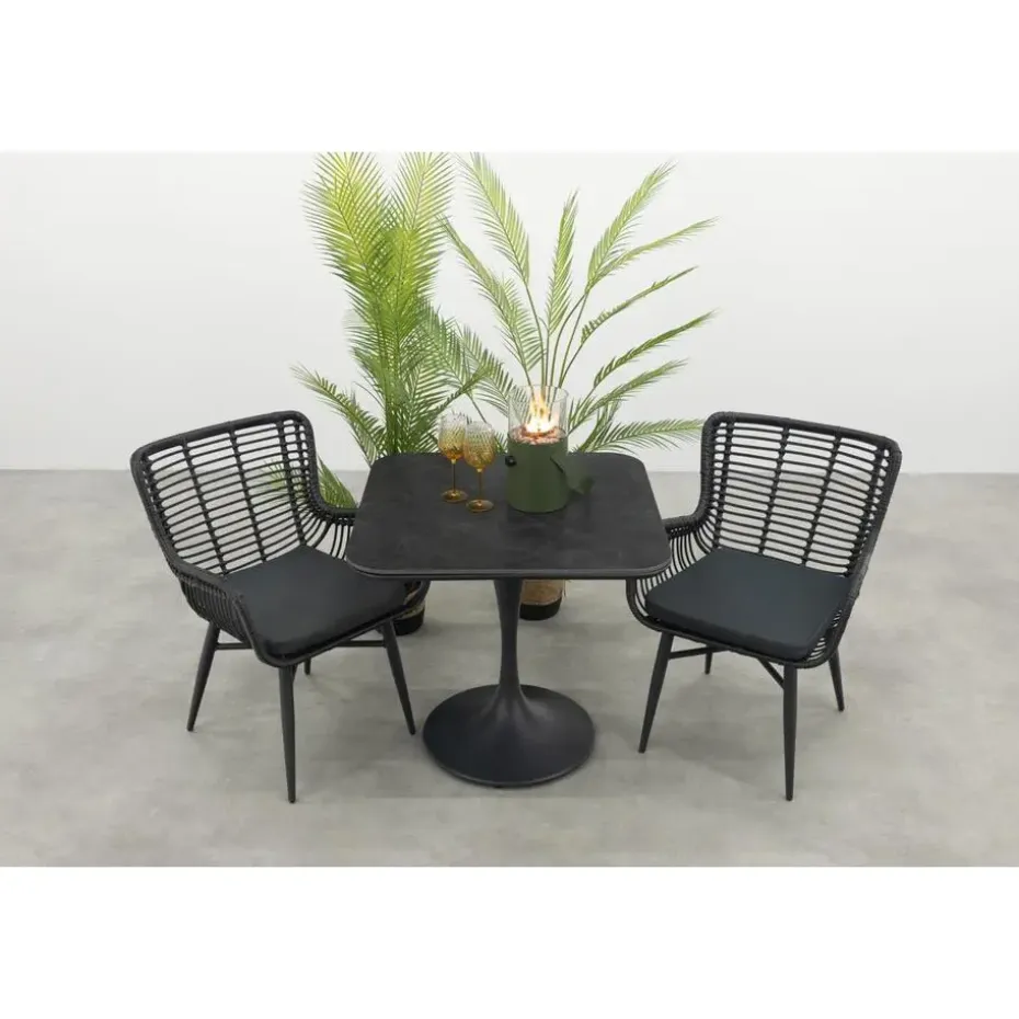 Jasmine/Toscara bistroset 80x80 cm. - Zwart/Keramiek